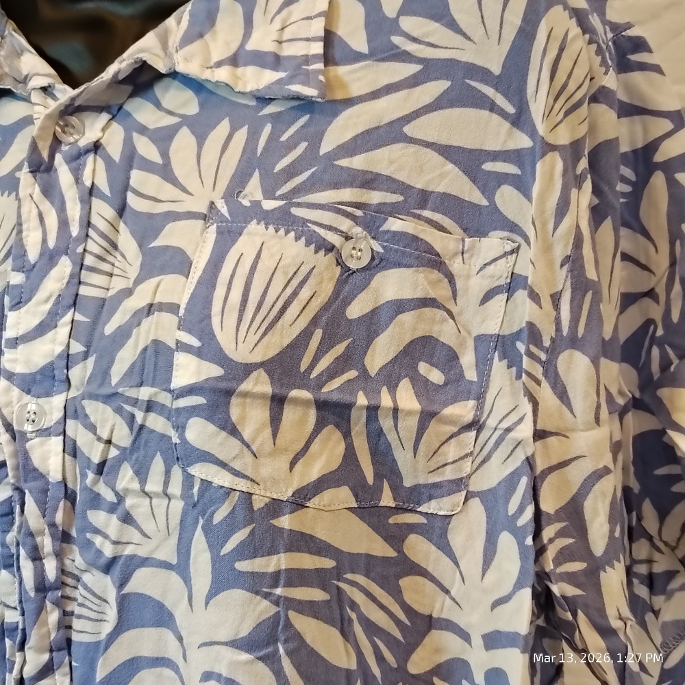 ALL FENIX MELBOURNE AUSTRALIA WOMENS LG BLUE HAWAIIAN BUTTON DOWN SHIRT - Picture 2 of 5